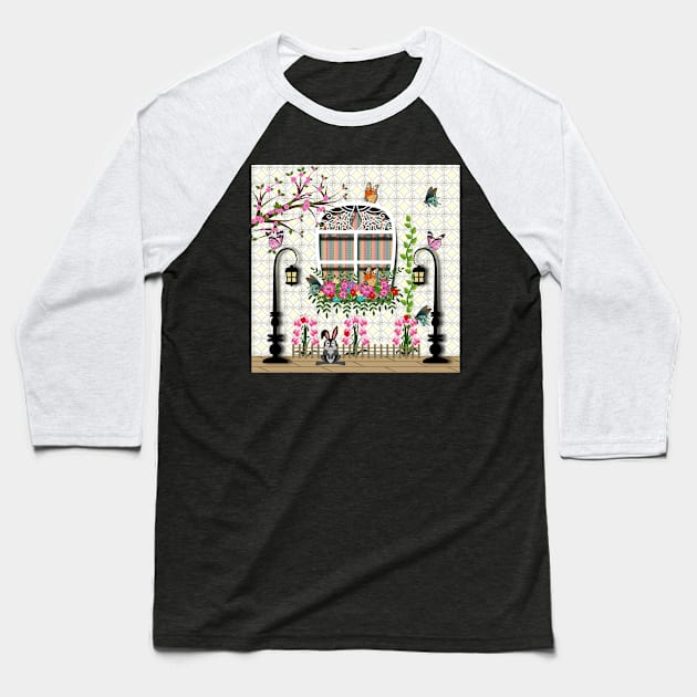 Floral Window Design Baseball T-Shirt by Designoholic